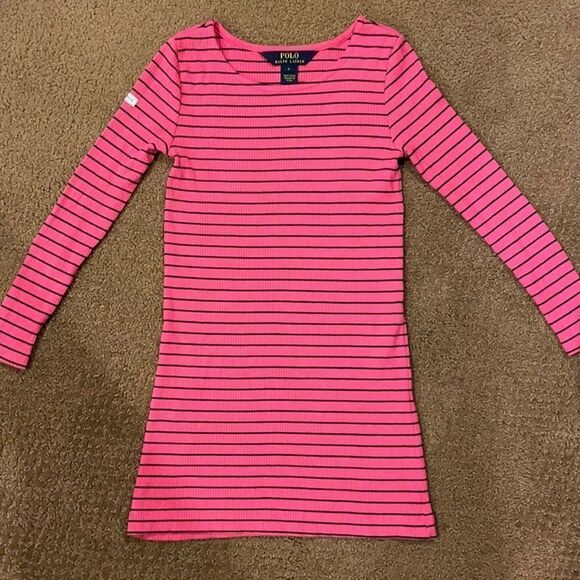 Polo Ralph Lauren Pink with Blue Striped Ribbed L/S Dress or Long Top - Picture 1 of 6